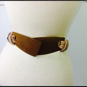 Vintage Red Belt Leather Rattan Brass Buckle Wrap